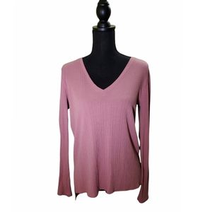 Forever 21 L Ribbed Long Sleeve V Neck Blush